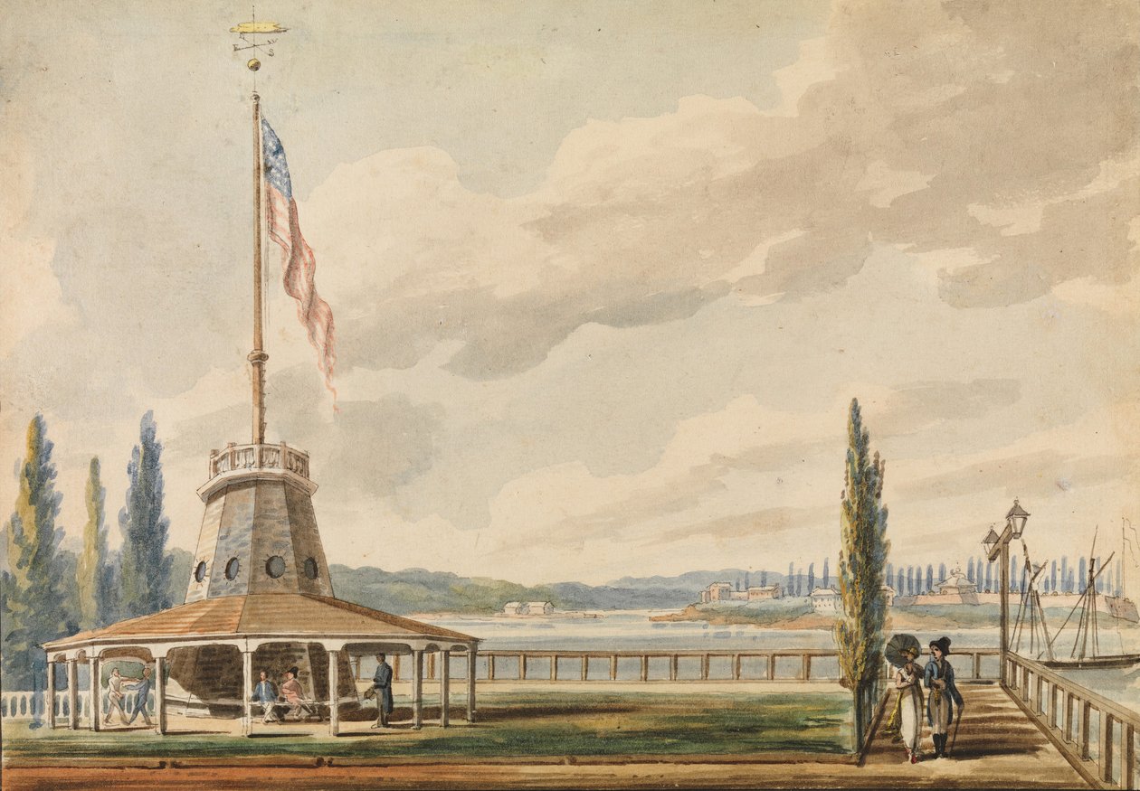 Az utazó első látképe New Yorkról – A Battery és a zászlórúd, 1811-ca. 1813. alkotó: Pavel Petrovic Svin