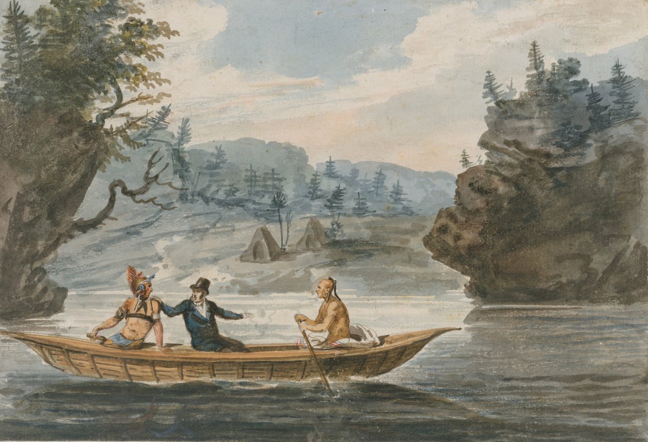 Két indián és egy fehér ember kenuban, 1811-kb. 1813. alkotó: Pavel Petrovic Svin