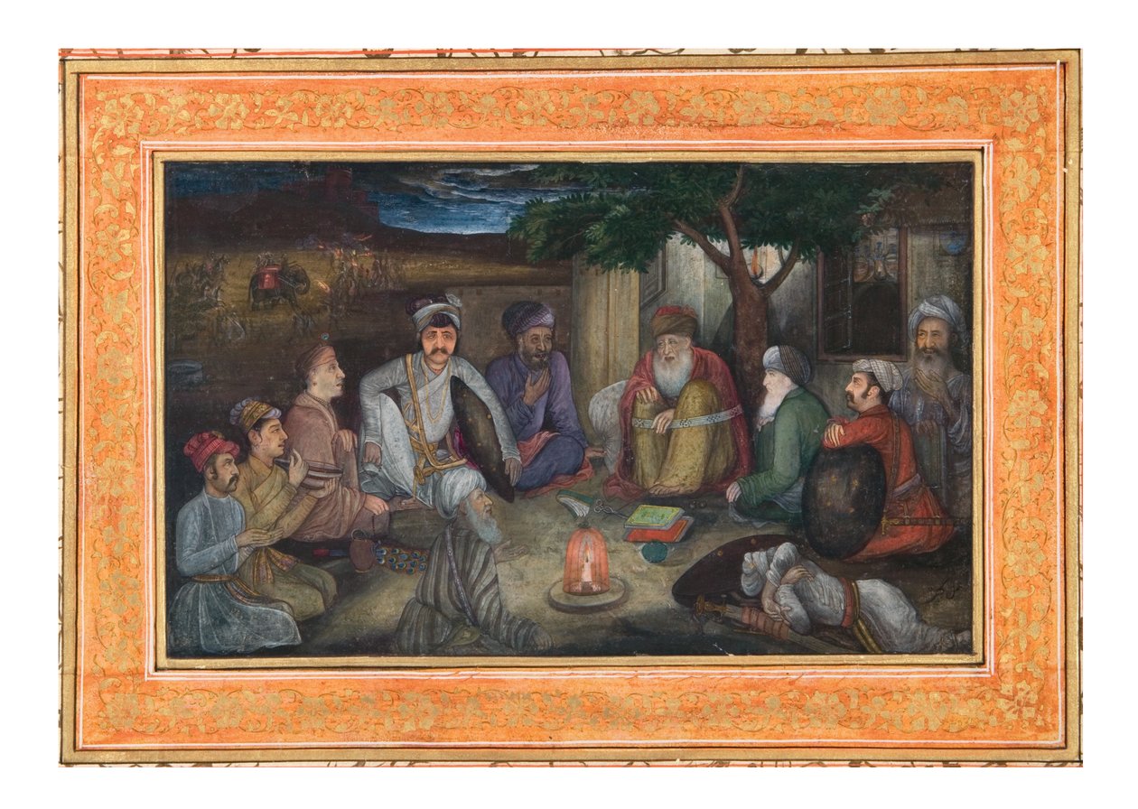 Utazók összegyűltek az éjszakában, 1640 körül (átlátszatlan wc és arany papíron) alkotó: Payag