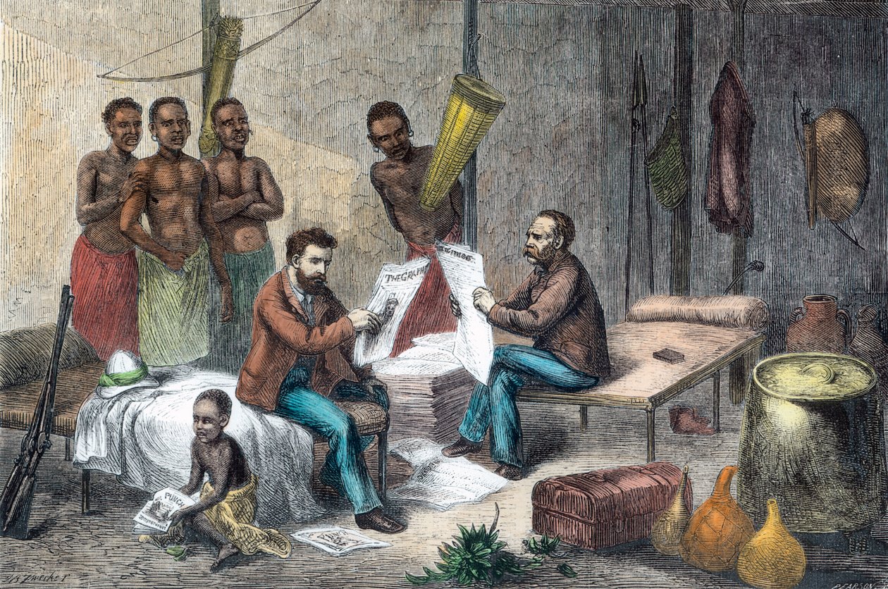 Livingstone és Stanley újságokat kapott Közép-Afrikában, 1871-1873 alkotó: Pearson