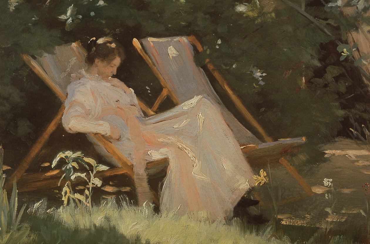 A művész felesége egy kerti székben ül Skagenben, 1893 alkotó: Peder Severin Krøyer