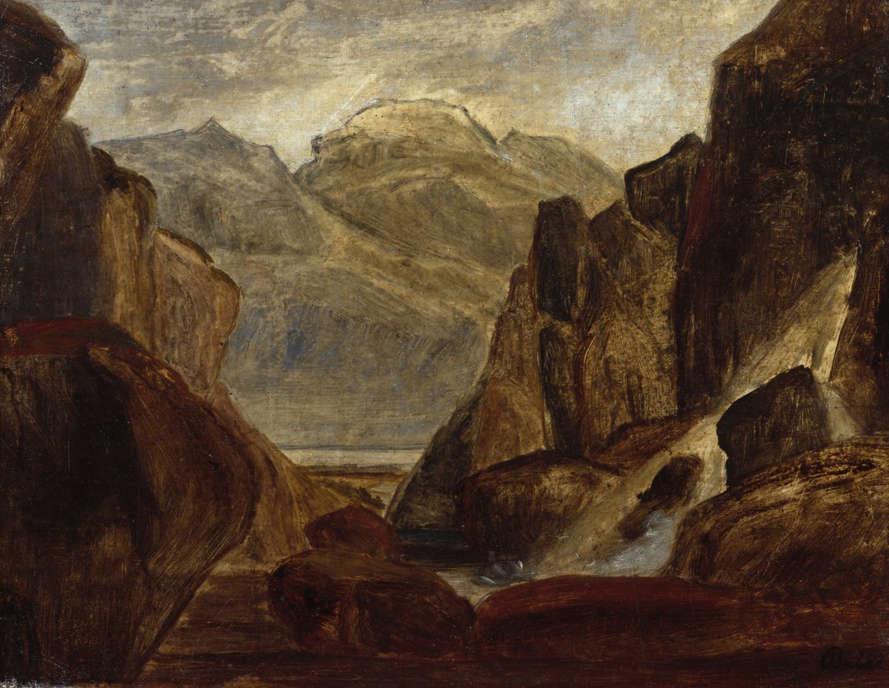 Fjord táj vízeséssel (olaj, vászon) alkotó: Peder Balke