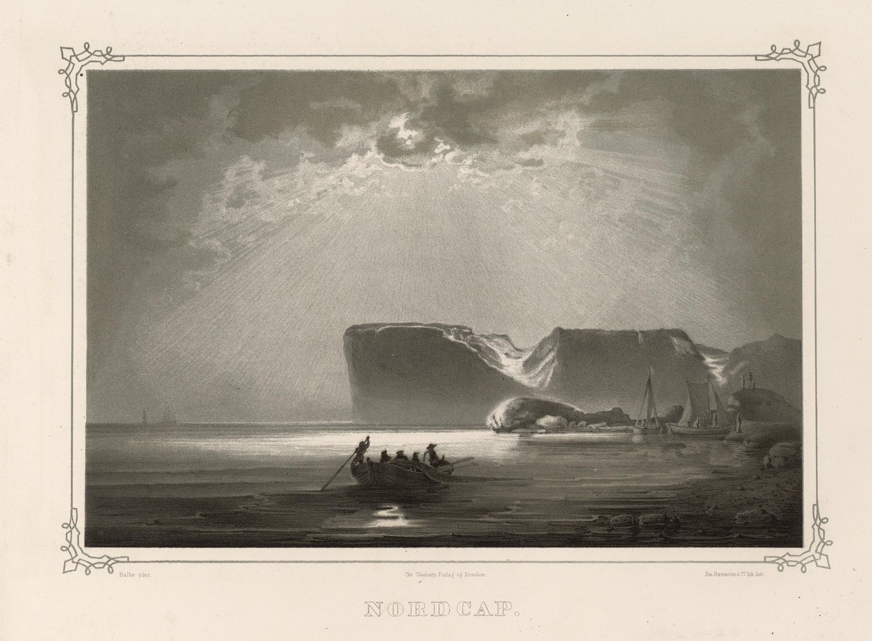 Nordcap. Az illusztráció a Norvégia könyvből készült, amelyet Rajzokban készített Asbjørnsen, P.Chr. és kiadta Chr. Tønsberg (1848) alkotó: Peder Balke