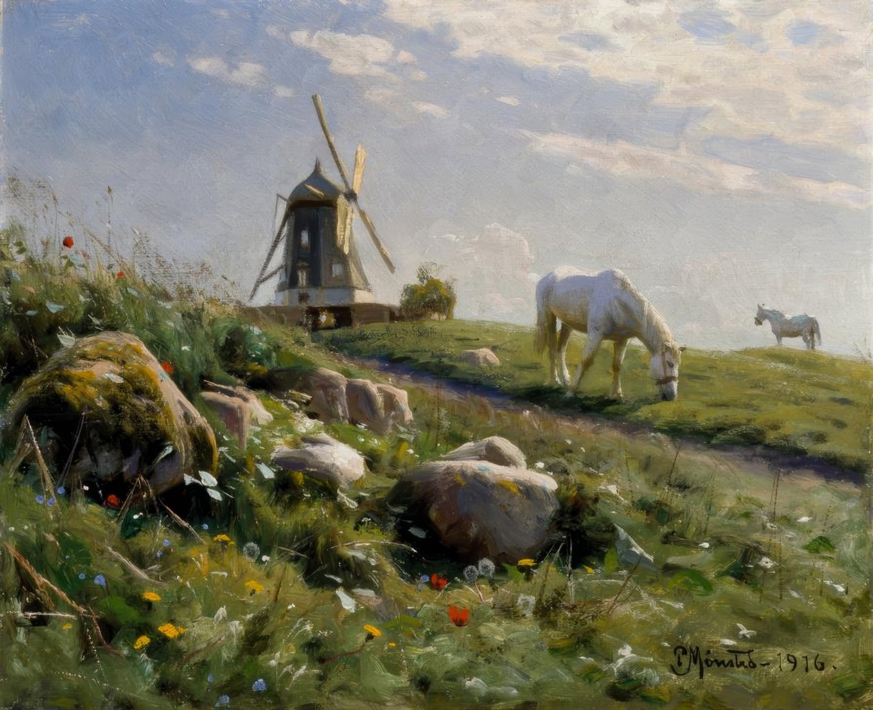 Lovak legeltetése a nyári réten alkotó: Peder Monsted