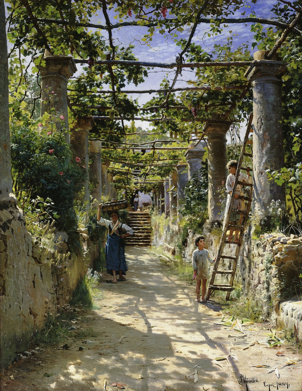 Egy olasz lugas árnyékában, Egy meleg délután Anacapriban alkotó: Peder Monsted