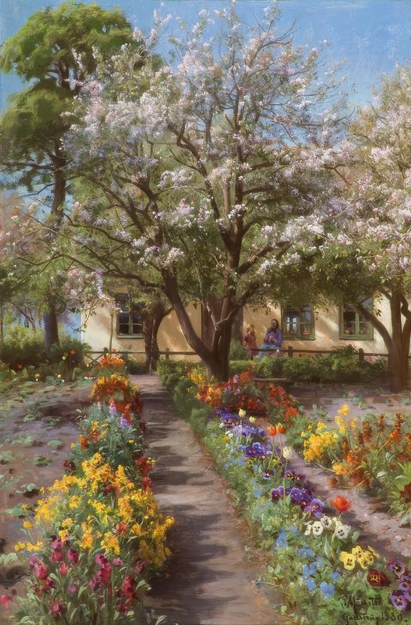 P.Mönsted, tavasszal virágzó kert alkotó: Peder Monsted