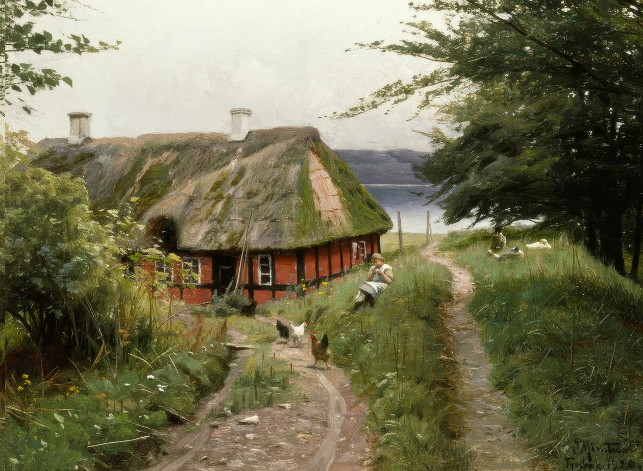 Nyári idill a halászkunyhó előtt alkotó: Peder Monsted