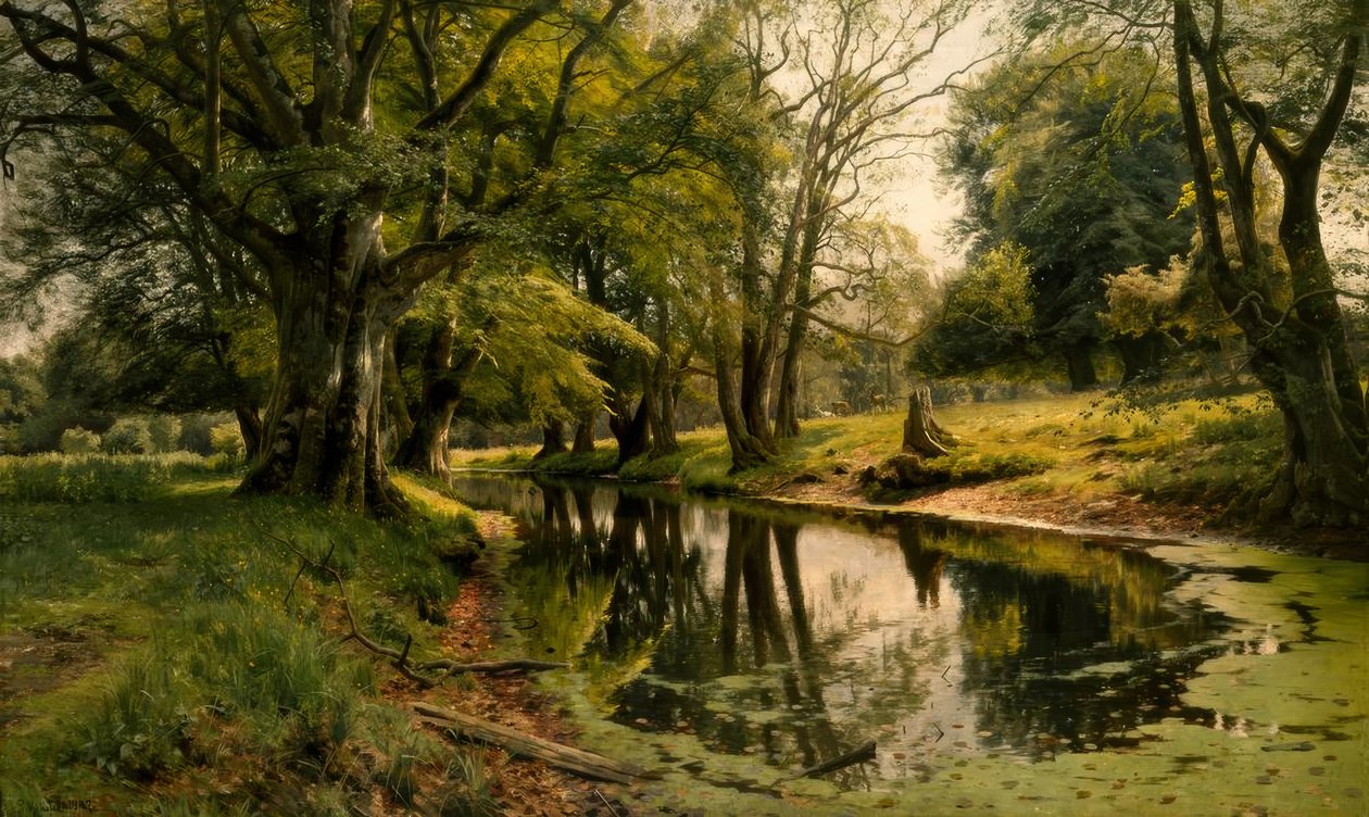 Álló víz az erdőben alkotó: Peder Monsted
