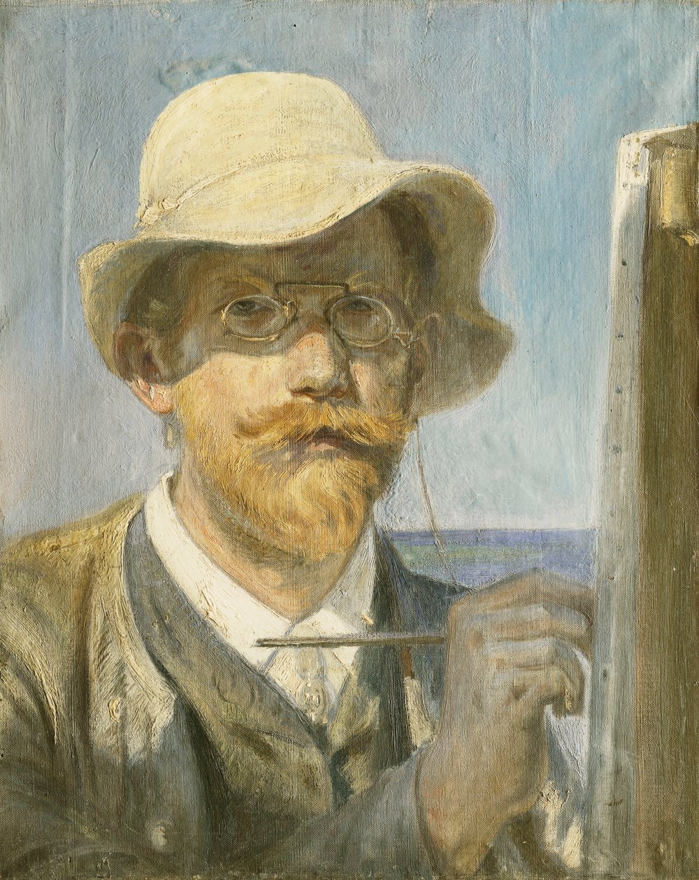 A művész önarcképe, feje és válla a festőállványán, alkotó: Peder Severin Krøyer