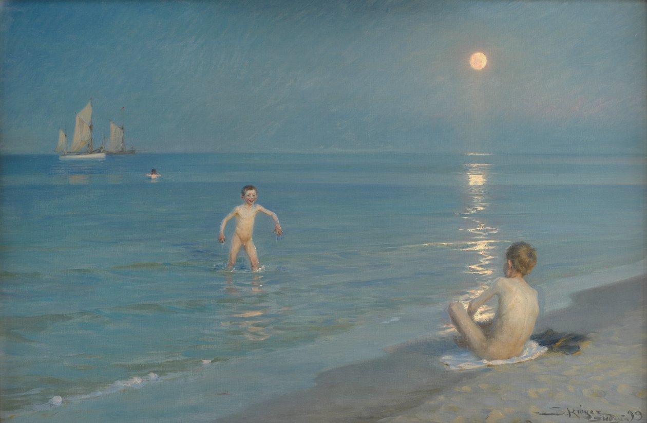 Fiúk fürdenek Skagenben. Nyári Este alkotó: Peder Severin Krøyer