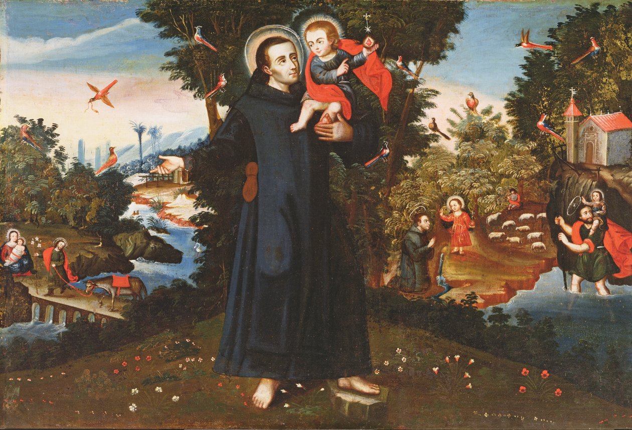 Isten Szent Jánosa (1495-1550) a Gyermek Krisztussal, Szent Kristóffal, Szent Ágostonnal és az Egyiptomba való meneküléssel alkotó: Pedro Nolasco y Lara