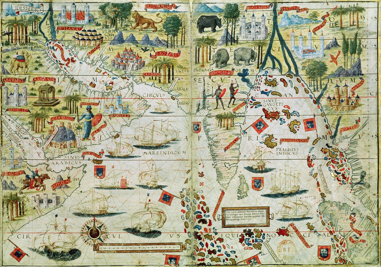 Arábia és India, a Miller Atlaszból, 1519 körül alkotó: Pedro Reinel