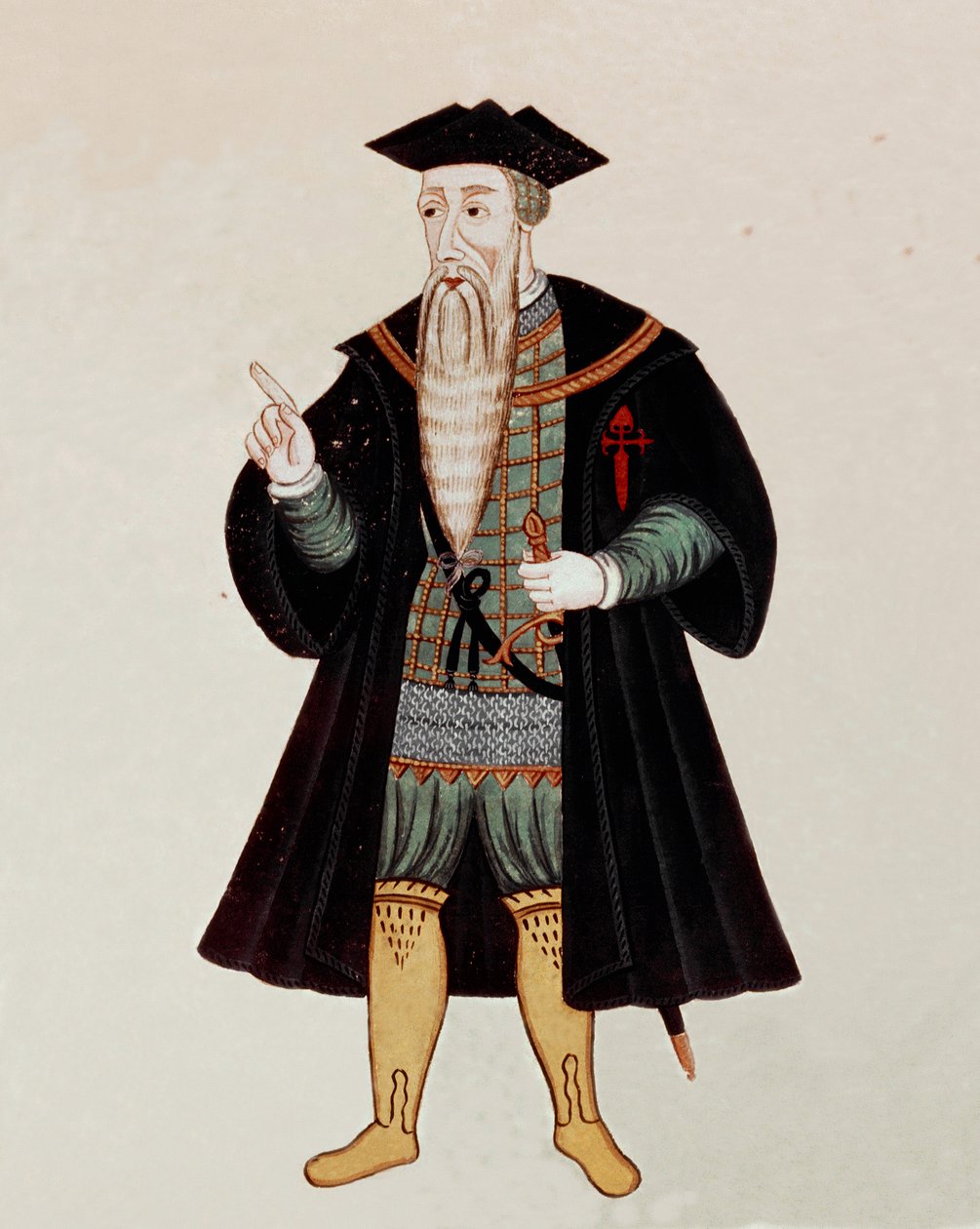 Alphonse (Alfonso vagy Afonso) albuquerque-i (1453-1515), angol navigátor és hódító, néha „portugál Mars” beceneve, lábbeli portréja. A „Kelet-India Állami Könyvében”, Pedro Barretto de Resende, Portugália alkotó: Pedro Barretto de Resende