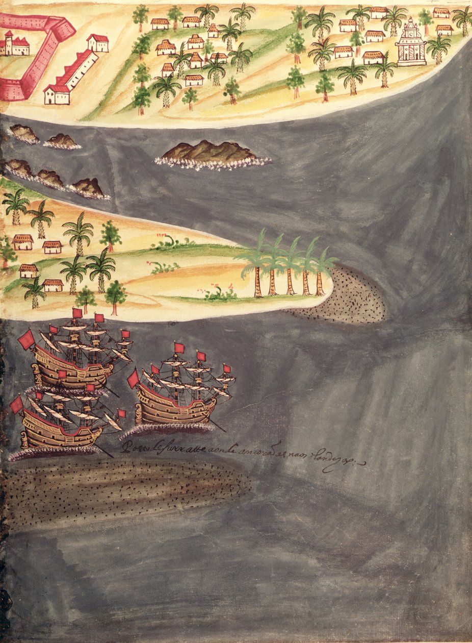Sloane 197 f.182 Surat felfedező térképe, India Gujarat körzetében, illusztráció a "Portugáliai települések történelmi beszámolóiból" alkotó: Pedro Barretto de Resende