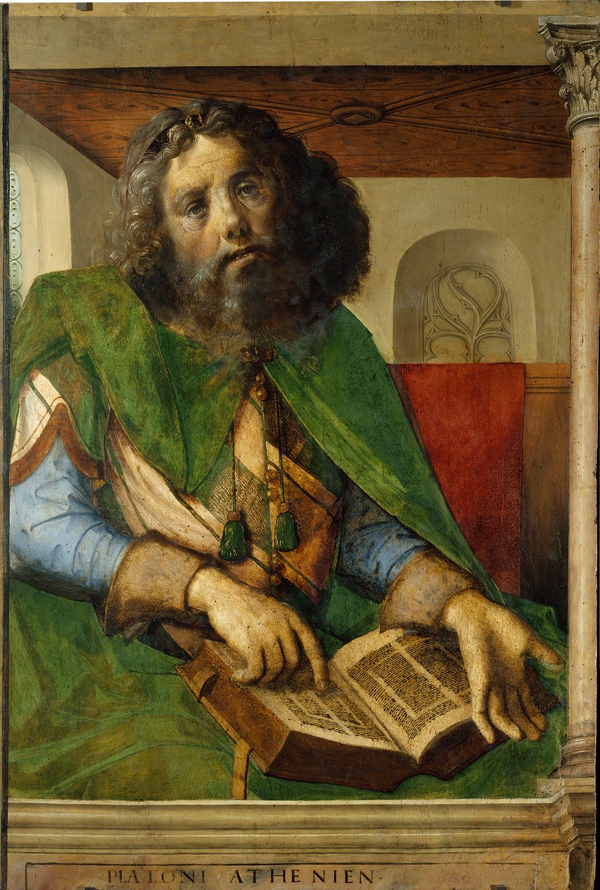 Platón (Kr. e. 428-348), az ókori Görögország filozófusának portréja. (h s/fa 1,01 x 0,69) Berruguete Pedro (1450-1504) festménye. alkotó: Pedro Berruguete