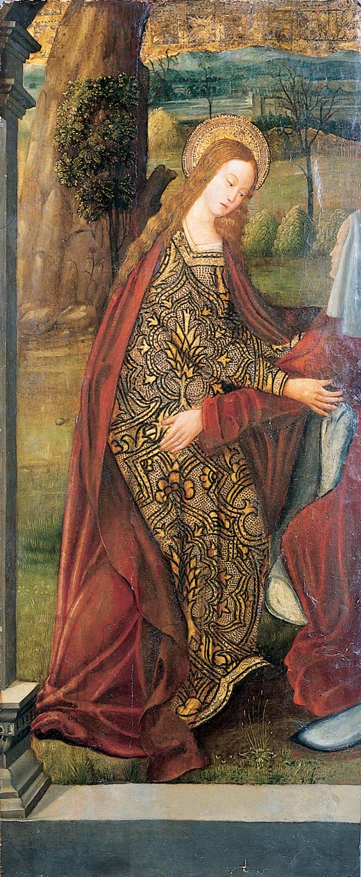 A vizitáció - oltárkép szárnya, töredéke (olaj, arany csiszolt tábla) alkotó: Pedro Berruguete