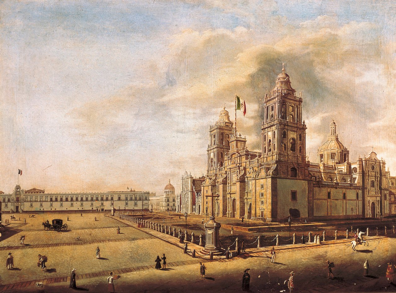 ""A Metropolitan Katedrális és a Nemzeti Palota Mexikóvárosban"" Pedro Gualdi (1809-1857) festménye 1840 körül Mexikóváros Nemzeti Történeti Múzeuma, Mexikó alkotó: Pedro Gualdi