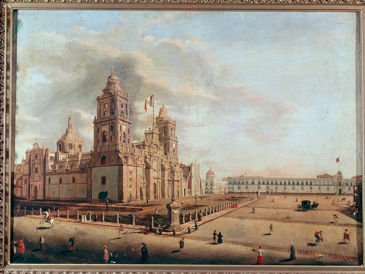 Kilátás a Metropolitan Katedrálisra és a Nemzeti Palotára, Mexikóváros, Mexikó Pedro Gualdi (1809-1857) festménye Mexikóváros, Történelmi Nemzeti Múzeum, Chapultepec kastély alkotó: Pedro Gualdi