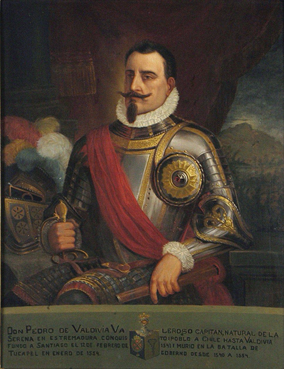 Pedro de Valdivia portréja, 1874 alkotó: Pedro León Carmona
