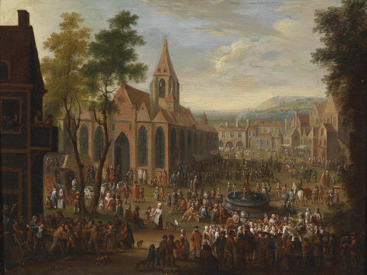 Fesztivál egy városi téren, számos figurával alkotó: Peeter van Bredael