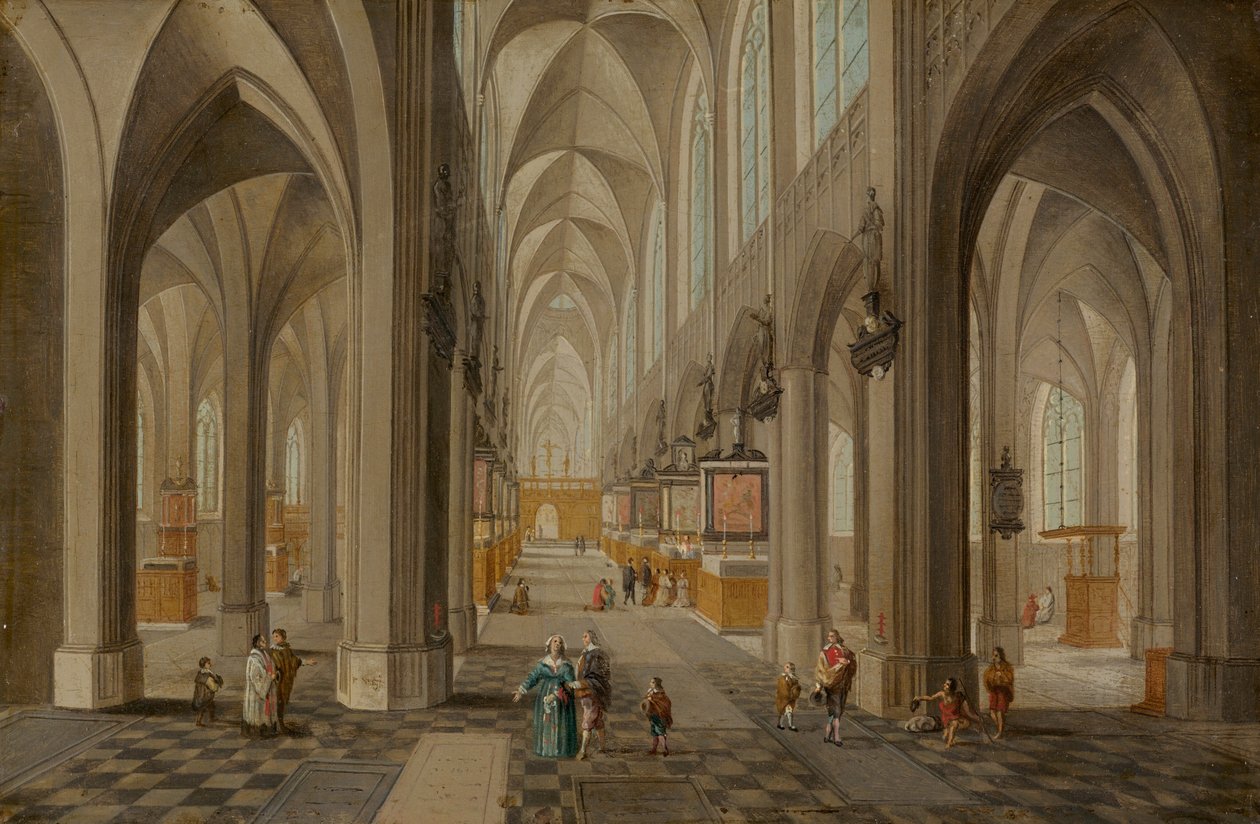Antwerpeni katedrális, 1650-1655 körül (olaj, réz) alkotó: Peeter the elder & Vrancx Sebastian (1573-1647) Neeffs