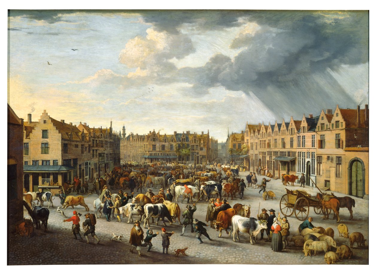 Az antwerpeni Old Ox Market (olaj, vászon) alkotó: Peeter van Bredael