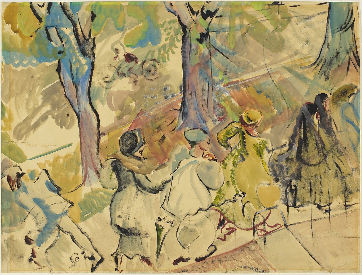 Jarvis Street Sidewalk, 1936 körül (akvarell, gouache és olaj, papír) alkotó: Pegi Nicol Macleod