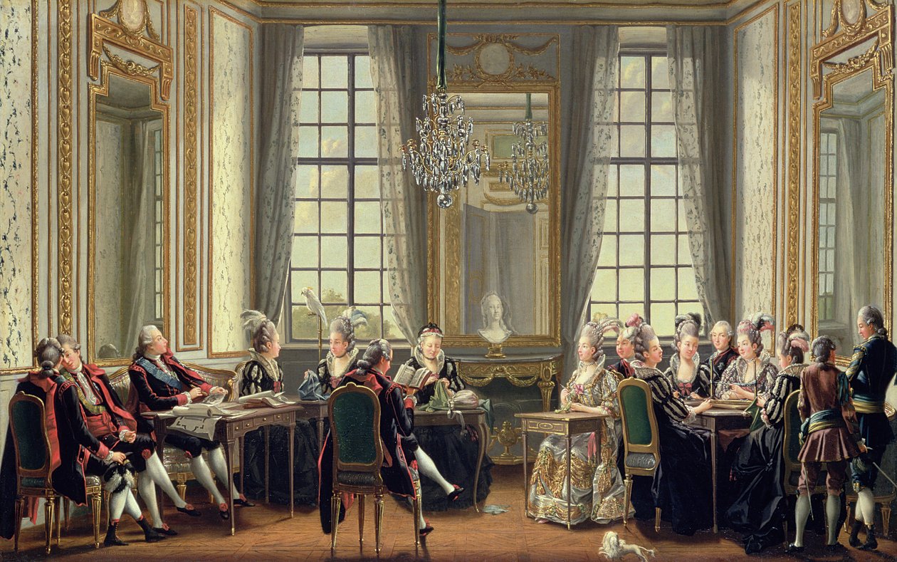 Beszélgetés a Drottningholms-palotában, 1779 alkotó: Pehr Hilleström