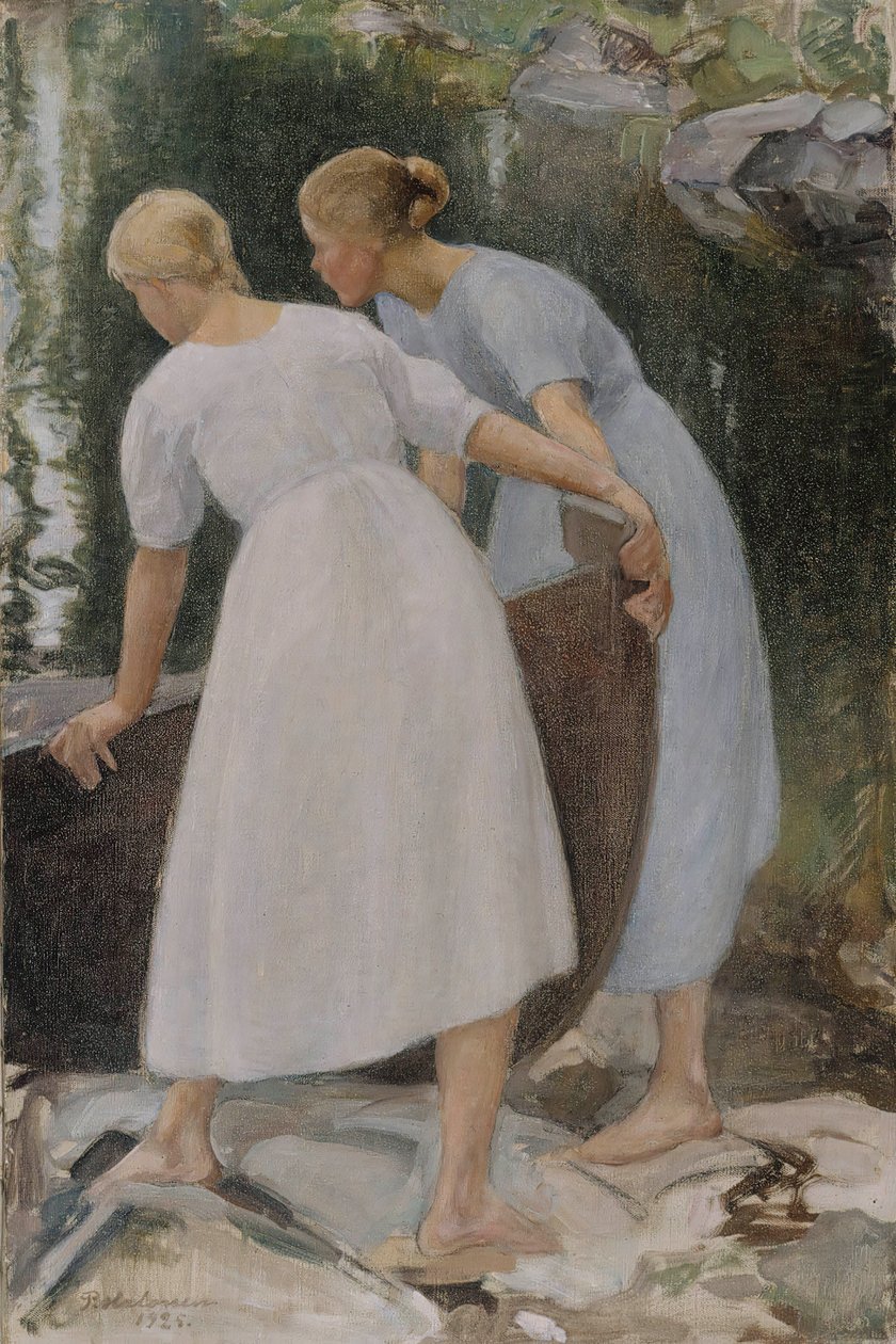 Lányok csónakot tolni, 1925. alkotó: Pekka Halonen