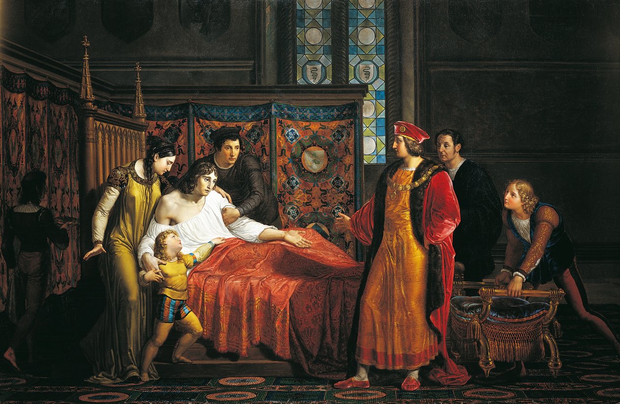 VIII. Károly meglátogatja a haldokló Gian Galeazzo Sforzát a Pavia kastélyban alkotó: Pelagio Palagi