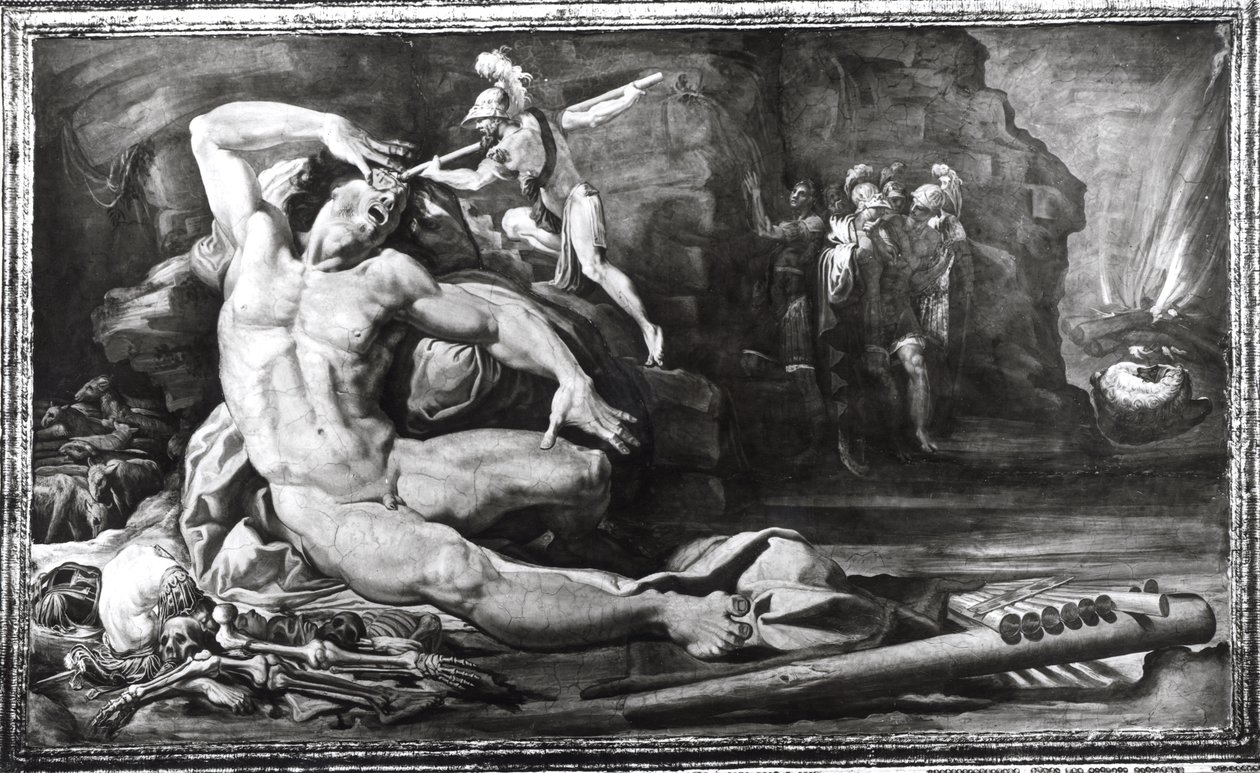 Ulysses Blinding Polyphemus the Cyclops, fríz, amely jeleneteket ábrázol az Ulysses küldetéseiből alkotó: Pellegrino Tibaldi