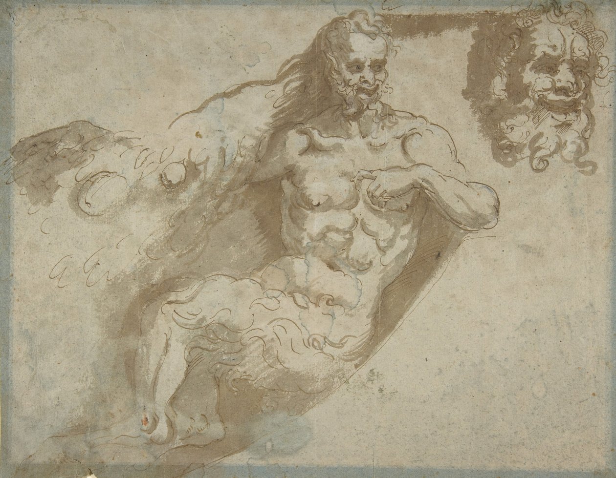 Ülő szatír, megnagyobbított fejjel azonos recto, női fej, 1527-96. alkotó: Pellegrino Tibaldi