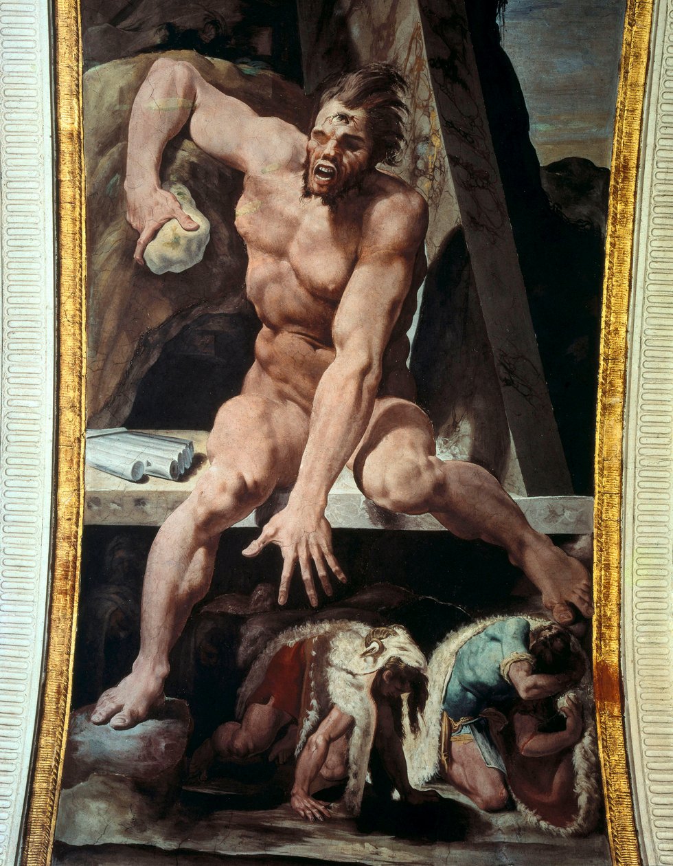 Ulysses és társai elmenekülnek Polyphemus barlangjából. Freskó alkotó: Pellegrino Tibaldi
