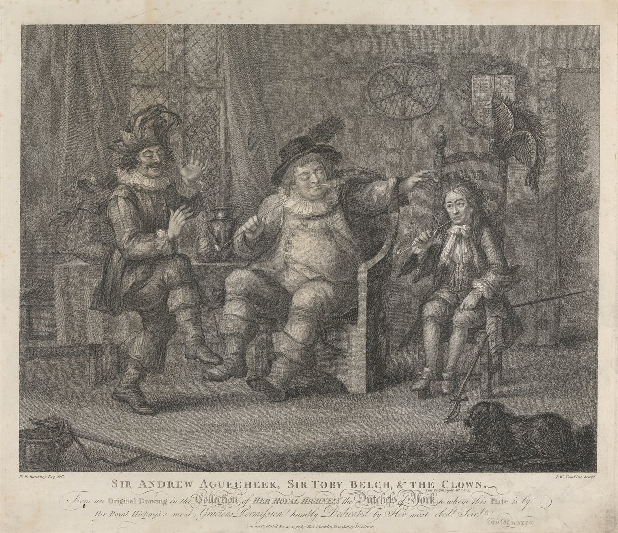 Sir Andrew Aguecheek, Sir Toby Belch és a bohóc – „Tizenkettedik éjszaka”, II. felvonás, III. jelenet alkotó: Peltro W. Tomkins