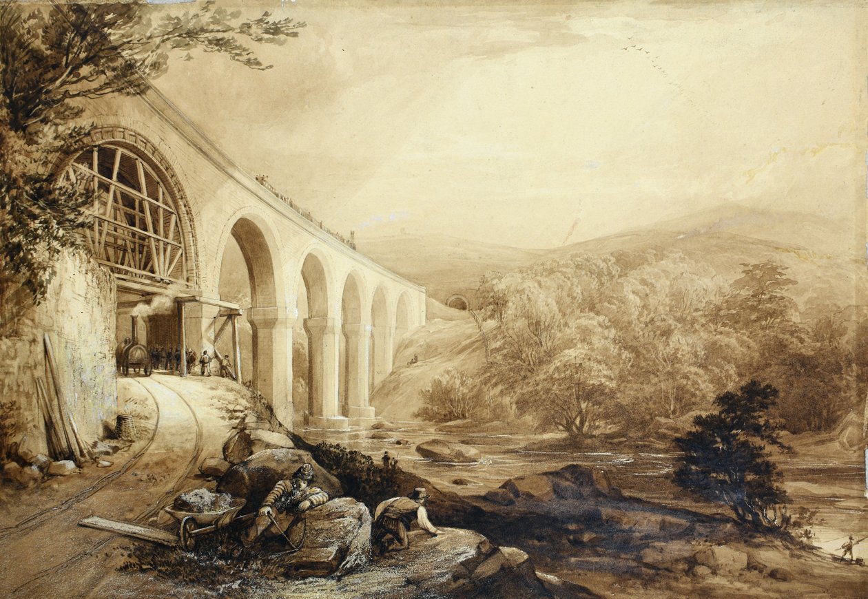 Quakers Yard Viaduct, 1840 körül (toll és mosás papíron) alkotó: Penry Williams
