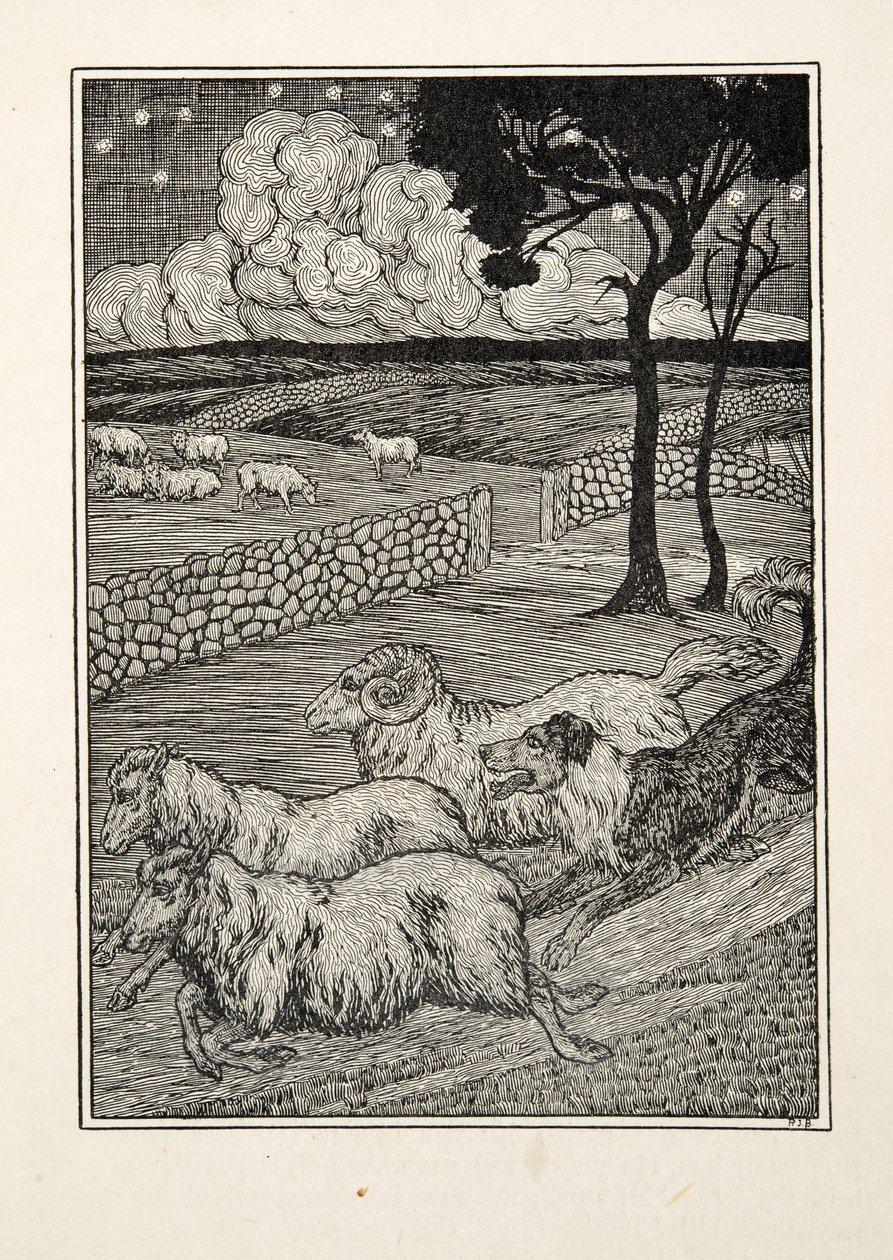 Egy kutyás juhlopó, az Állatok száz anekdotájából, pub. 1924 alkotó: Percy J. Billingshurst