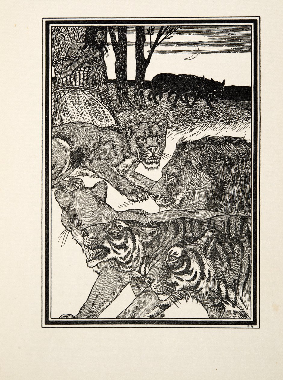Egy hálás oroszlán, az Állatok száz anekdotájából, kocsma. 1924 (metszet) alkotó: Percy J. Billingshurst