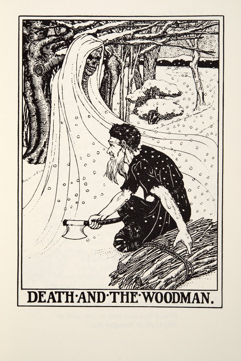 Death and the Woodman, a Fontaine Fables-ből, pub. 1905 (metszet) alkotó: Percy J. Billingshurst