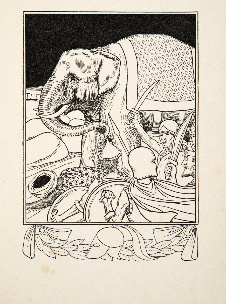 Porus Saved by his Elephant, A Hundred Anekdotes of Animals, pub. 1924 alkotó: Percy J. Billingshurst