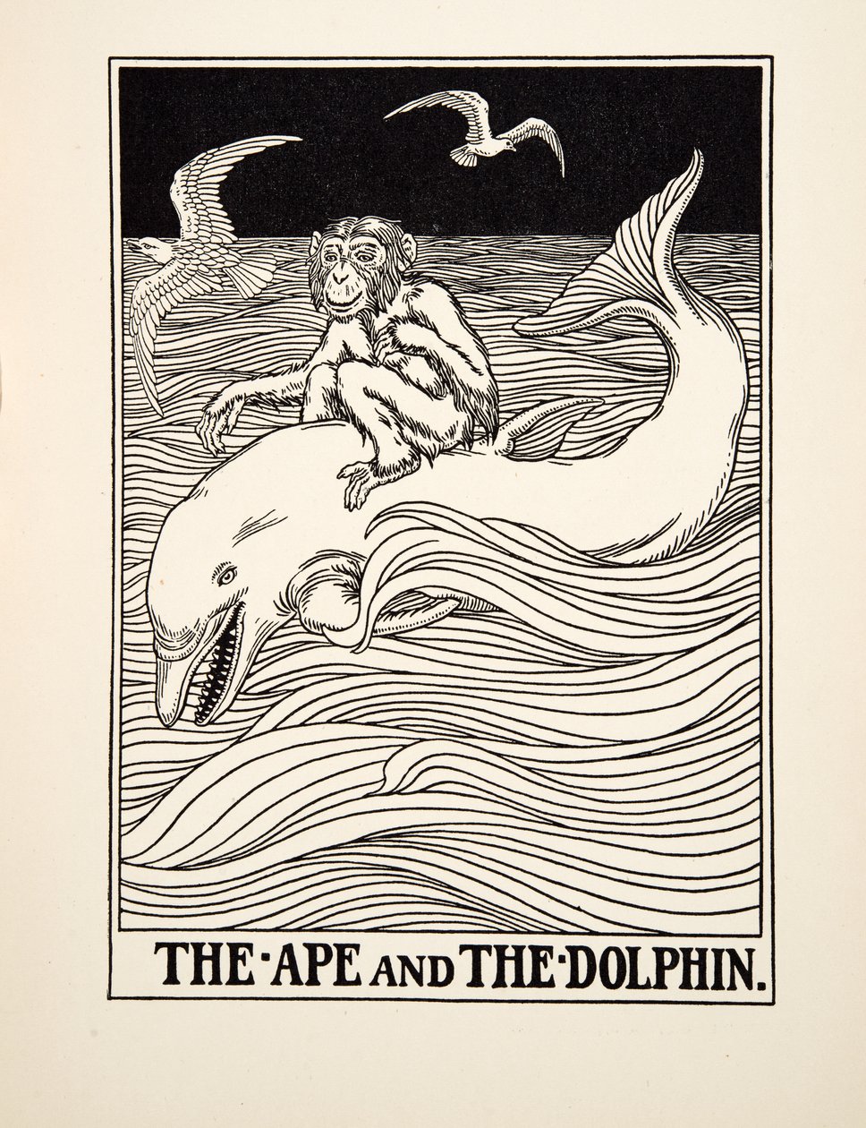 A majom és a delfin, A Hundred Fables of Aesopus, pub.1903 alkotó: Percy J. Billingshurst