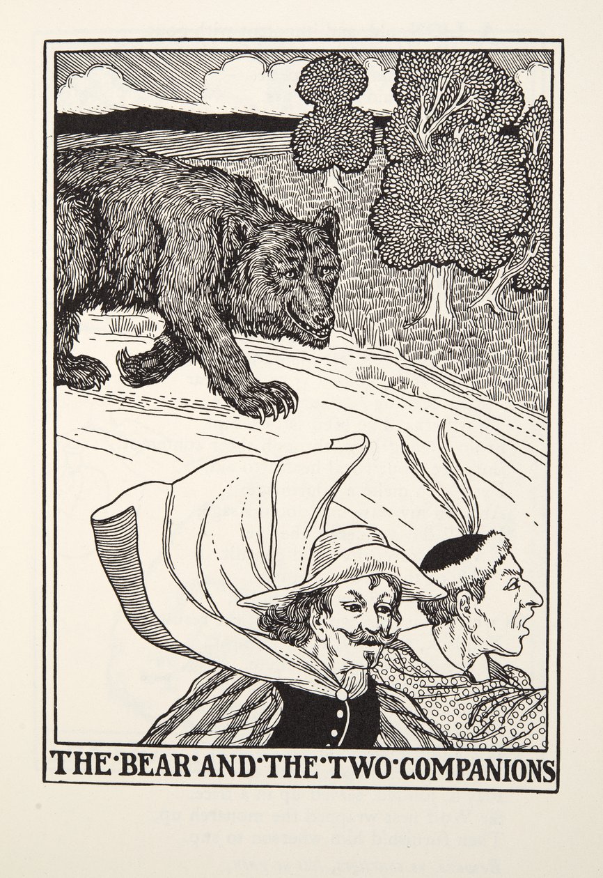 The Bear and the Two Companions, a Fontaine Fables, pub. 1905 (metszet) alkotó: Percy J. Billingshurst