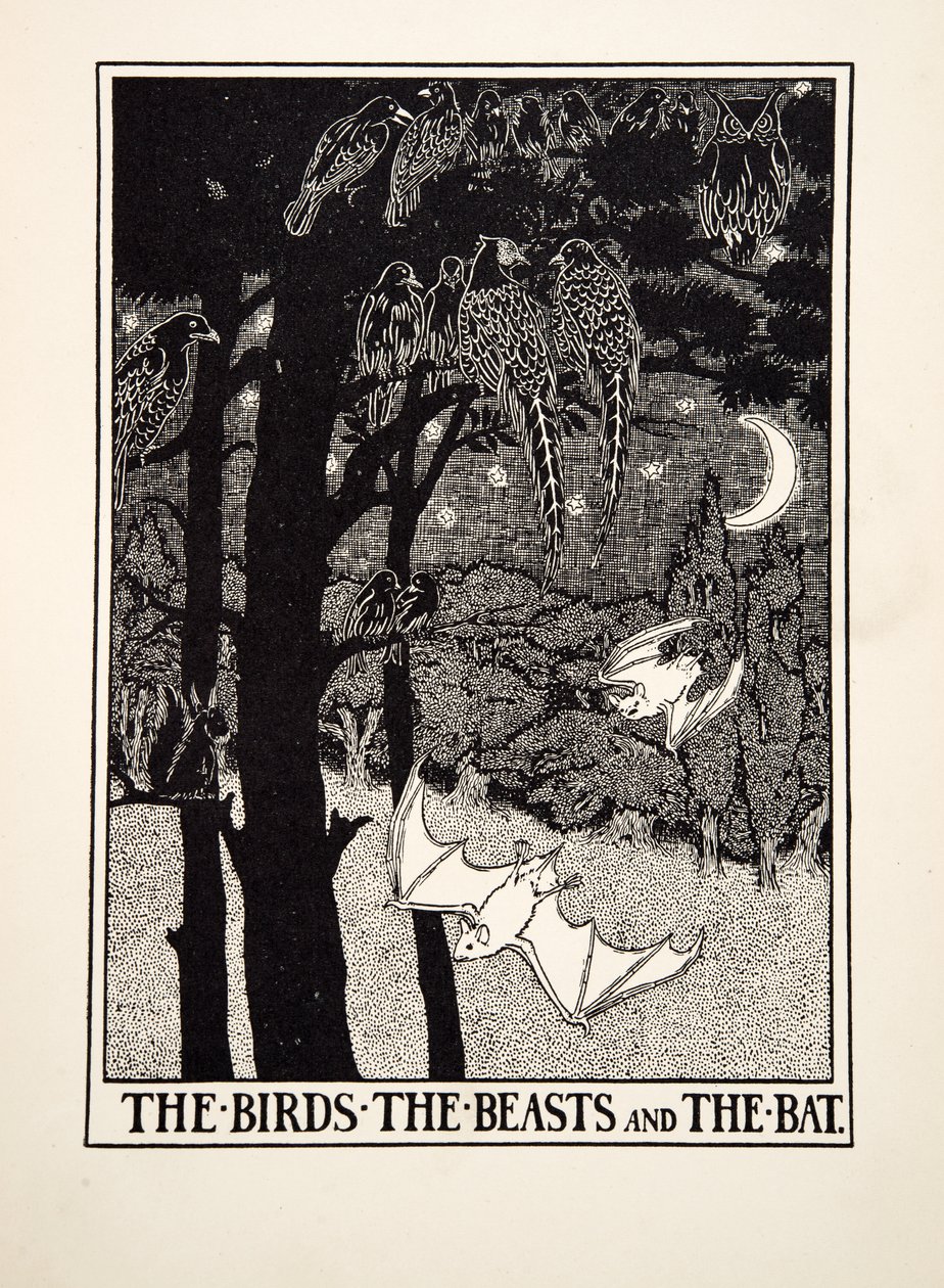 A madarak, a vadállatok és a denevér, Aesopus száz meséjéből, pub.1903 (metszet) alkotó: Percy J. Billingshurst