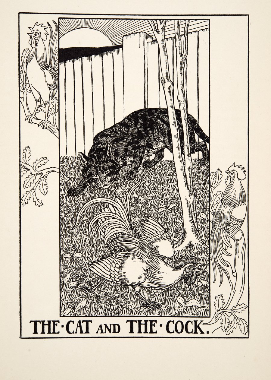 A macska és a kakas, A Hundred Fables of Aesopus, pub.1903 alkotó: Percy J. Billingshurst