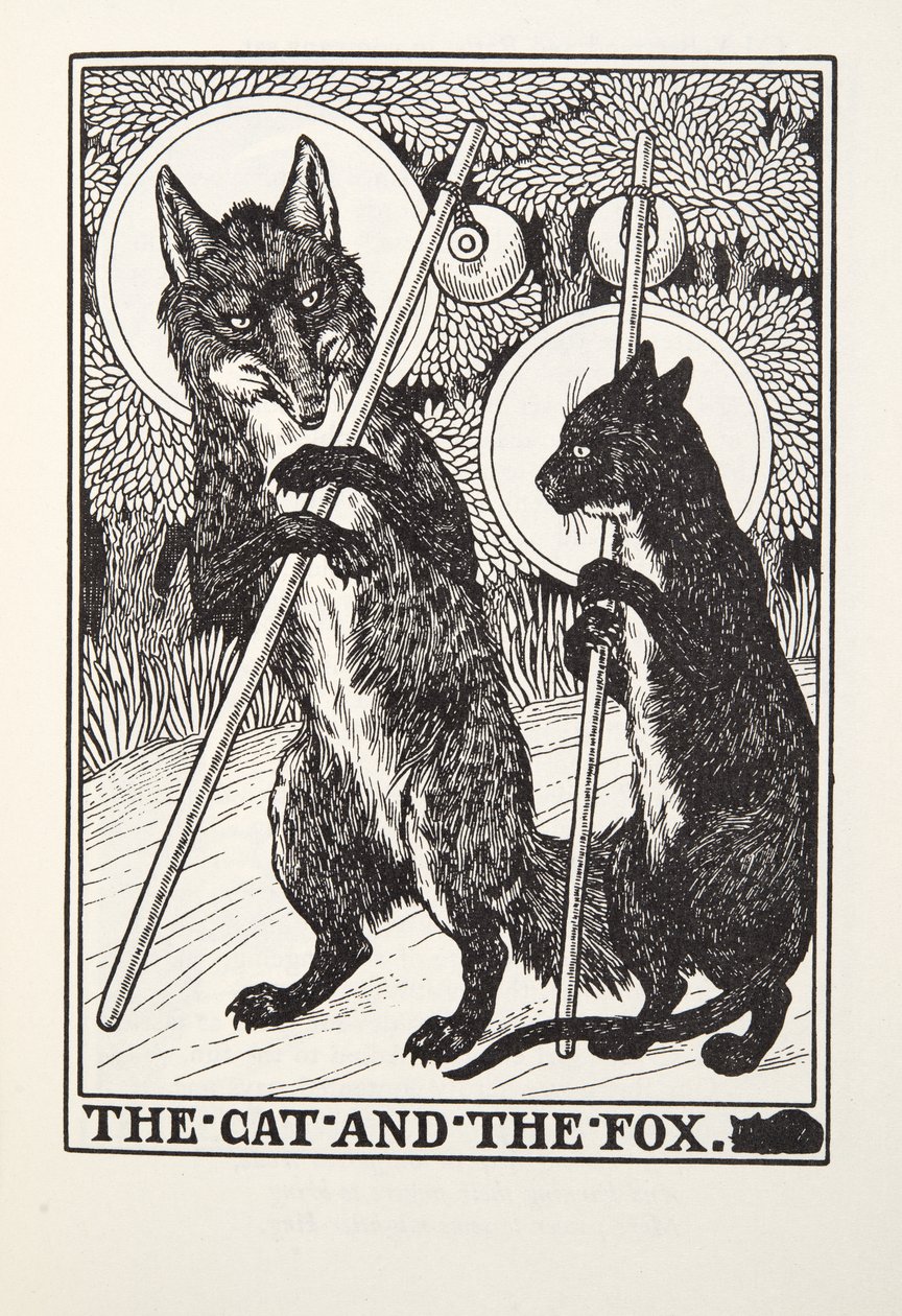 A macska és a róka, a Fontaine Fables-ből, pub. 1905 alkotó: Percy J. Billingshurst