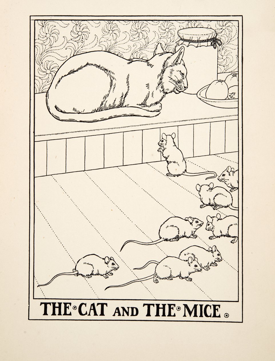 A macska és az egerek, A Hundred Fables of Aesopus, pub.1903 (metszet) alkotó: Percy J. Billingshurst