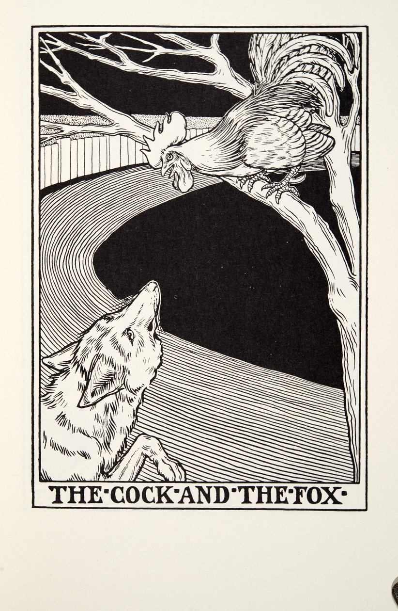 A kakas és a róka, a Fontaine Fables-ből, pub. 1905 alkotó: Percy J. Billingshurst