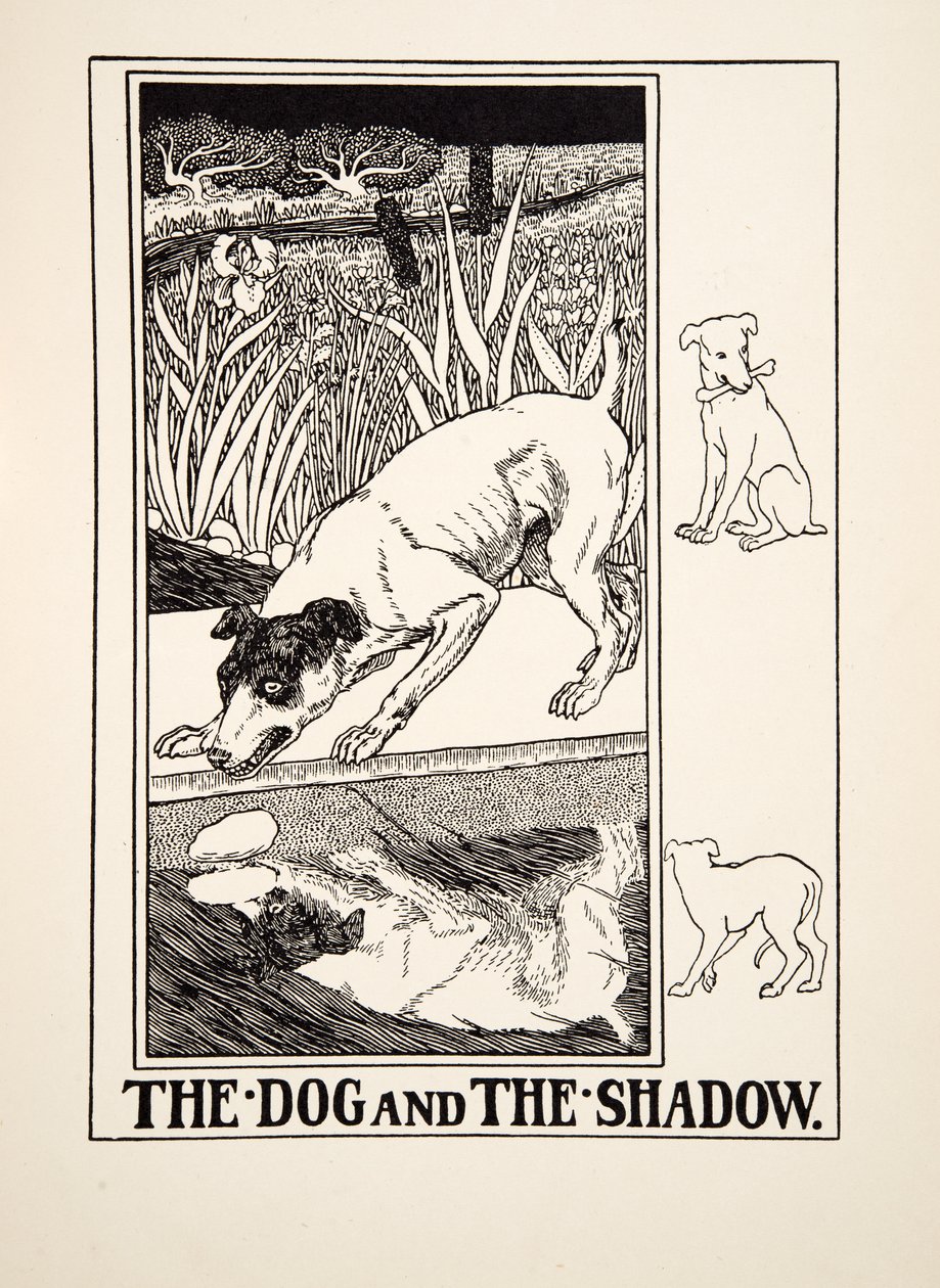 A kutya és az árnyék, A Hundred Fables of Aesopus, pub.1903 alkotó: Percy J. Billingshurst