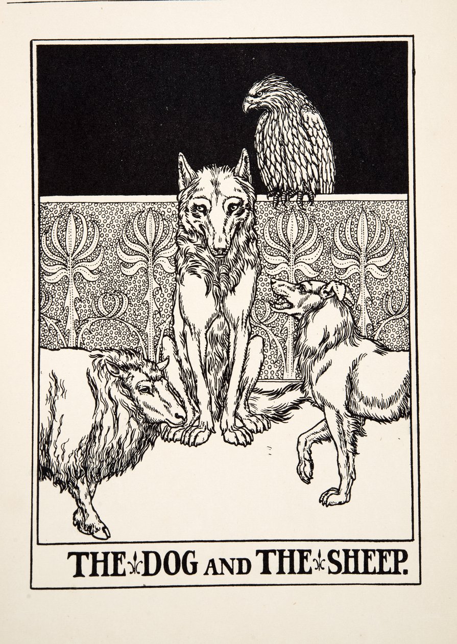 A kutya és a bárány, A Hundred Fables of Aesopus, pub.1903 alkotó: Percy J. Billingshurst