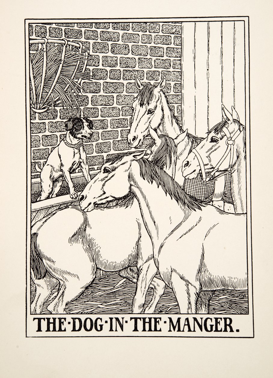 A kutya a jászolban, A Hundred Fables of Aesop, pub.1903 alkotó: Percy J. Billingshurst