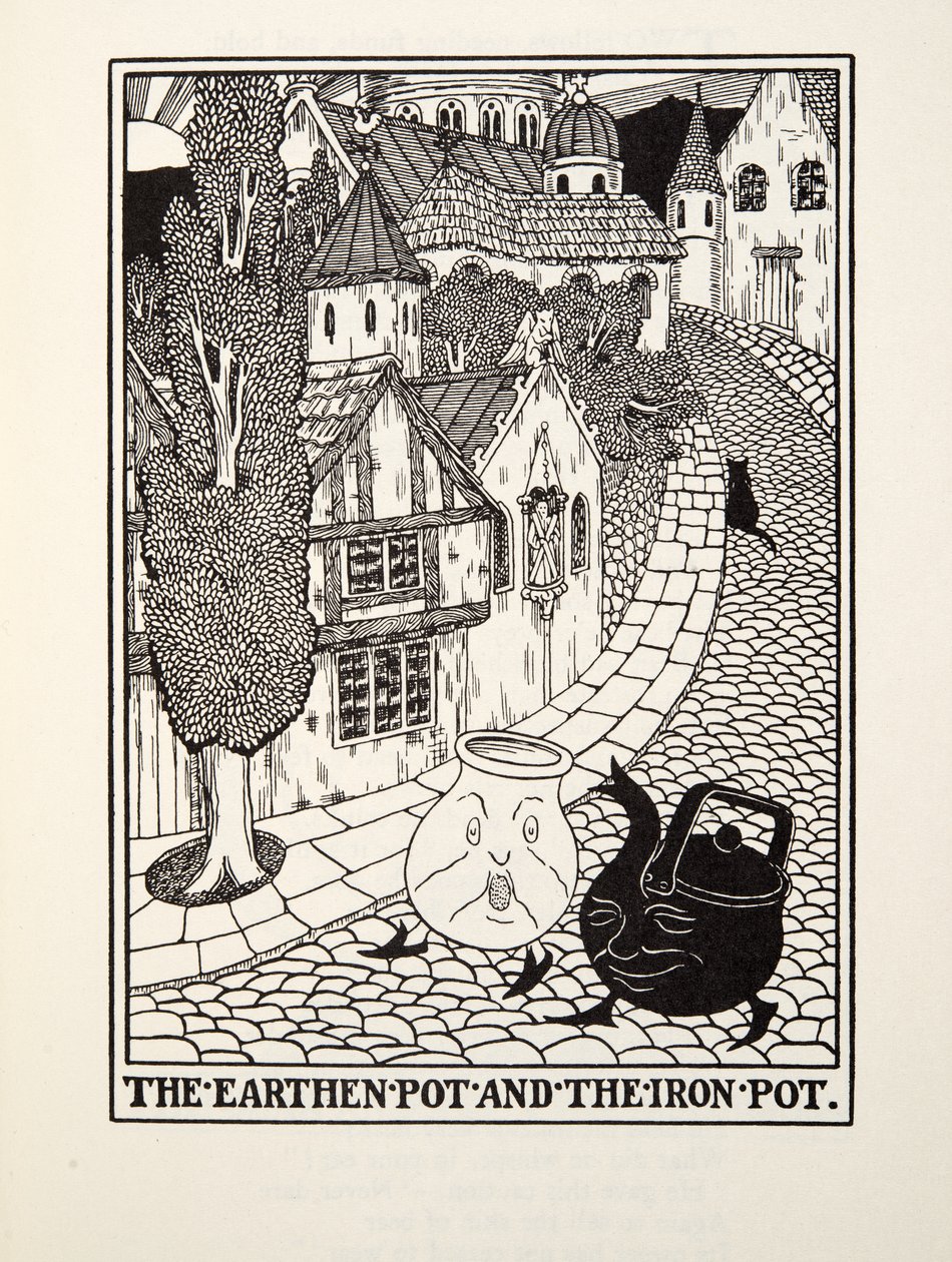 A földes edény és a vasfazék, a Fontaine Fables, kocsma. 1905 alkotó: Percy J. Billingshurst